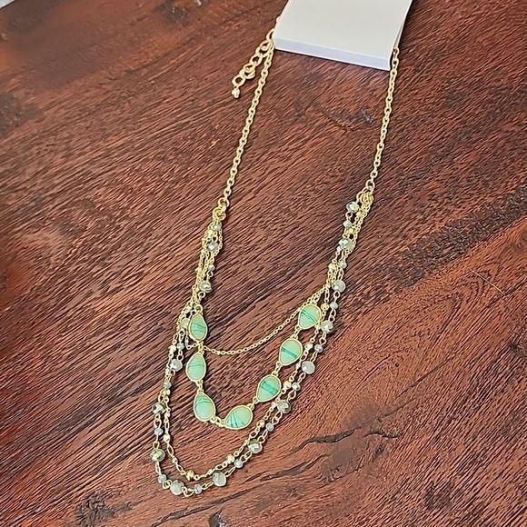 Style & Co Gold-Tone Green Stone & Bead Layered Strand Necklace17" + 3" extend - Picture 3 of 4